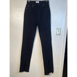 Pistola Women Tall Forever Jeans Black Denim Front Hem Slits Size 26 Slim Fit